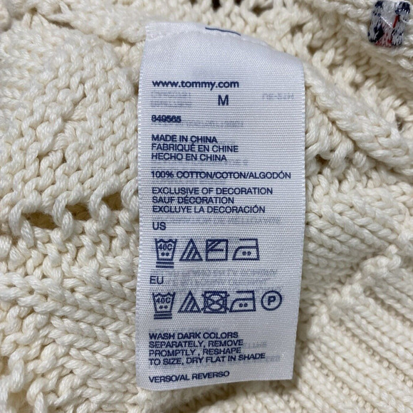 Tommy Hilfiger Fisherman Knit Sweater Ladies M Pullover Cream Long Sleeve Preppy - Picture 7 of 9